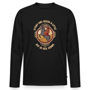 Chaque fille a besoin d’une petite déchirure dans son jean - T-shirt manches longues Premium bio Homme - noir - Devant - Nico (187cm)