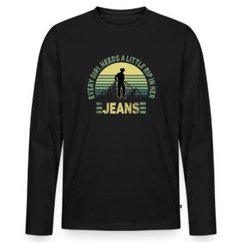 Chaque fille a besoin d’une petite déchirure dans son jean - T-shirt manches longues Premium bio Homme - noir - Devant - Nico (187cm)