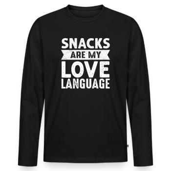 Snacks Are My Love Language - Men's Premium Organic Long Sleeve Shirt - black - Front - Nico (187cm)