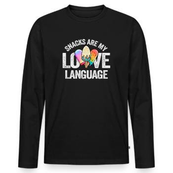 Snacks Are My Love Language - Men's Premium Organic Long Sleeve Shirt - black - Front - Nico (187cm)