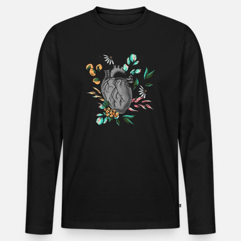 Anatomisches Herz und Blumen - Männer Premium Bio Langarmshirt - Schwarz