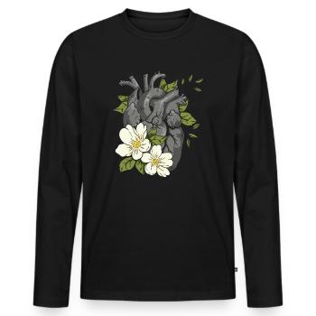 Anatomisches Herz und Blumen - Männer Premium Bio Langarmshirt - Schwarz - Vorne - Nico (187cm)