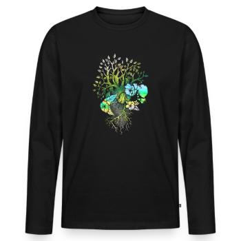 Anatomisches Herz und Blumen - Männer Premium Bio Langarmshirt - Schwarz - Vorne - Nico (187cm)