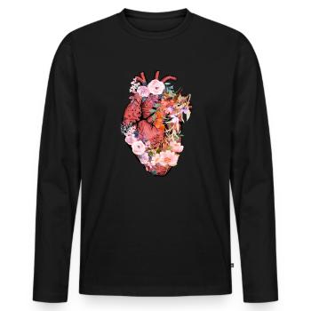 Anatomisches Herz und Blumen - Männer Premium Bio Langarmshirt - Schwarz - Vorne - Nico (187cm)