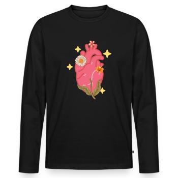 Anatomisches Herz und Blumen - Männer Premium Bio Langarmshirt - Schwarz - Vorne - Nico (187cm)
