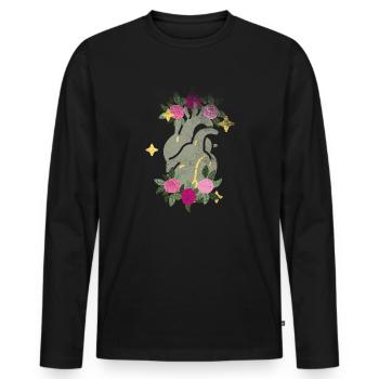 Anatomisches Herz und Blumen - Männer Premium Bio Langarmshirt - Schwarz - Vorne - Nico (187cm)