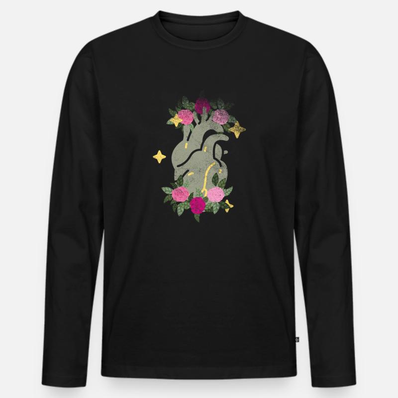 Anatomisches Herz und Blumen - Männer Premium Bio Langarmshirt - Schwarz