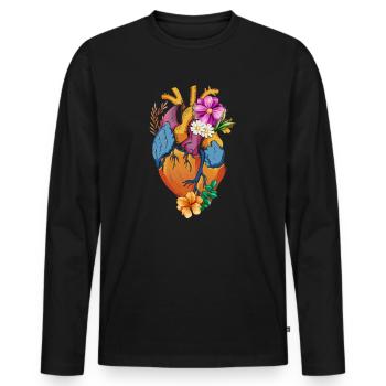 Anatomisches Herz und Blumen - Männer Premium Bio Langarmshirt - Schwarz - Vorne - Nico (187cm)