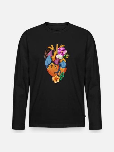 Anatomical Heart And Flowers - Men's Premium Organic Long Sleeve Shirt - black
