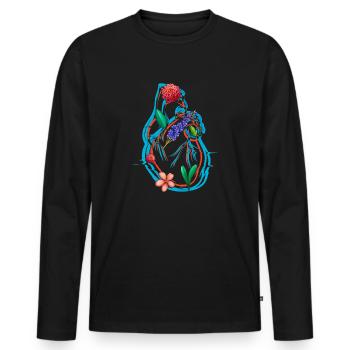 Anatomisches Herz und Blumen - Männer Premium Bio Langarmshirt - Schwarz - Vorne - Nico (187cm)