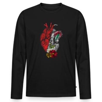 Anatomisches Herz und Blumen - Männer Premium Bio Langarmshirt - Schwarz - Vorne - Nico (187cm)