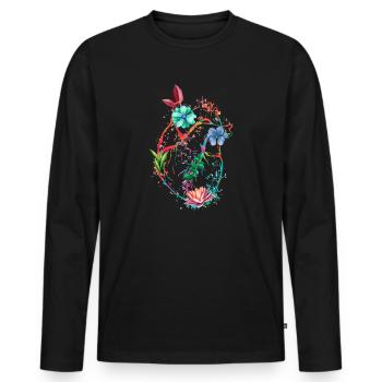Anatomisches Herz und Blumen - Männer Premium Bio Langarmshirt - Schwarz - Vorne - Nico (187cm)