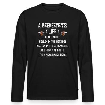 La vie des apiculteurs est une question de miel - T-shirt manches longues Premium bio Homme - noir - Devant - Nico (187cm)
