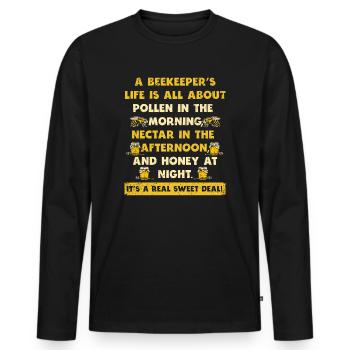 La vie des apiculteurs est une question de miel - T-shirt manches longues Premium bio Homme - noir - Devant - Nico (187cm)