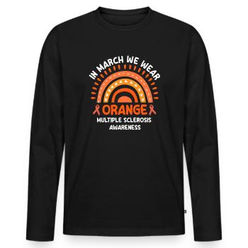 En mars, nous portons de l’orange - T-shirt manches longues Premium bio Homme - noir - Devant - Nico (187cm)