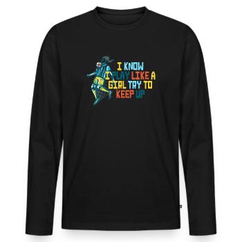 Je sais que je joue comme une fille essaie de suivre - T-shirt manches longues Premium bio Homme - noir - Devant - Nico (187cm)