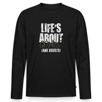 Life Is About Goals And Assists Futbol Soccer - Men's Premium Organic Long Sleeve Shirt - black - Front - Nico (187cm)