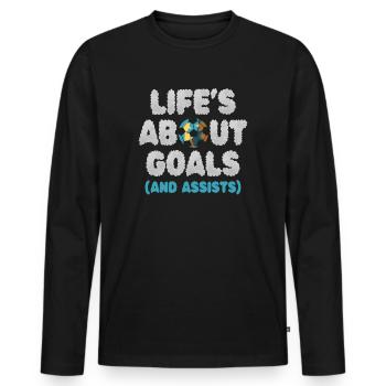 Life Is About Goals And Assists Futbol Soccer - Men's Premium Organic Long Sleeve Shirt - black - Front - Nico (187cm)