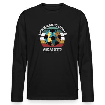 Life Is About Goals And Assists Futbol Soccer - Men's Premium Organic Long Sleeve Shirt - black - Front - Nico (187cm)