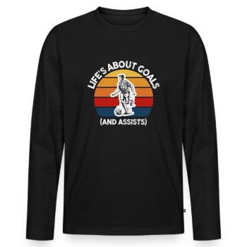 Life Is About Goals And Assists Futbol Soccer - Men's Premium Organic Long Sleeve Shirt - black - Front - Nico (187cm)