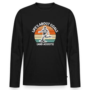 Life Is About Goals And Assists Futbol Soccer - Men's Premium Organic Long Sleeve Shirt - black - Front - Nico (187cm)