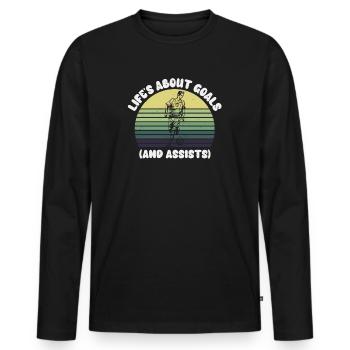 Life Is About Goals And Assists Futbol Soccer - Men's Premium Organic Long Sleeve Shirt - black - Front - Nico (187cm)