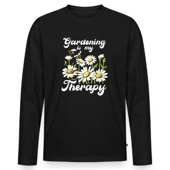 Gartenarbeit ist meine Therapie - Männer Premium Bio Langarmshirt - Schwarz - Vorne - Nico (187cm)