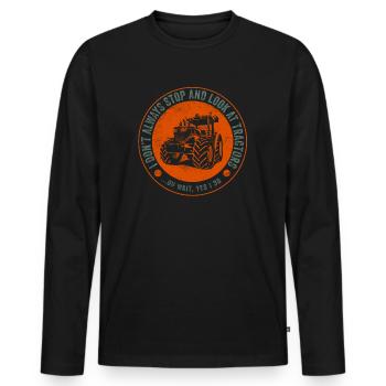Ich bleibe nicht immer stehen und schaue mir Traktoren an - Männer Premium Bio Langarmshirt - Schwarz - Vorne - Nico (187cm)