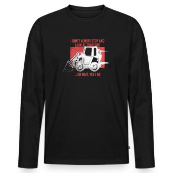 Ich bleibe nicht immer stehen und schaue mir Traktoren an - Männer Premium Bio Langarmshirt - Schwarz - Vorne - Nico (187cm)