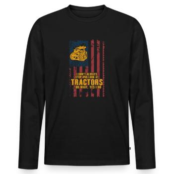 Ich bleibe nicht immer stehen und schaue mir Traktoren an - Männer Premium Bio Langarmshirt - Schwarz - Vorne - Nico (187cm)