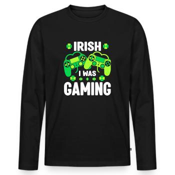 Irish I Was Gaming Video Game Irish Flag - Men's Premium Organic Long Sleeve Shirt - black - Front - Nico (187cm)