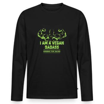 Je suis un badass végétalien: Verts pour les gains - T-shirt manches longues Premium bio Homme - noir - Devant - Nico (187cm)