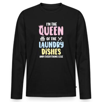Reine de la lessive, de la vaisselle et de tout le reste - T-shirt manches longues Premium bio Homme - noir - Devant - Nico (187cm)