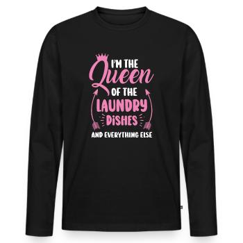 Reine de la lessive, de la vaisselle et de tout le reste - T-shirt manches longues Premium bio Homme - noir - Devant - Nico (187cm)