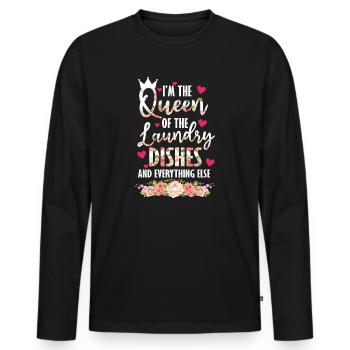 Reine de la lessive, de la vaisselle et de tout le reste - T-shirt manches longues Premium bio Homme - noir - Devant - Nico (187cm)