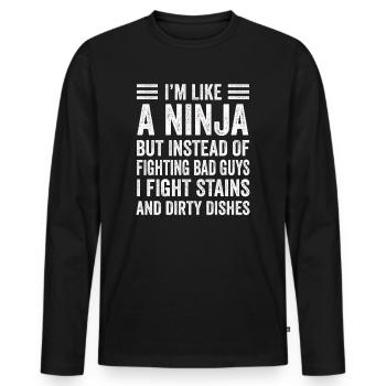 Comme une femme au foyer ninja - T-shirt manches longues Premium bio Homme - noir - Devant - Nico (187cm)