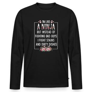 Comme une femme au foyer ninja - T-shirt manches longues Premium bio Homme - noir - Devant - Nico (187cm)