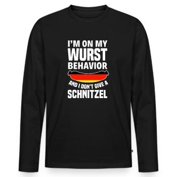 I'm On My Wurst Behavior I Dont Give A Schnitzel - Men's Premium Organic Long Sleeve Shirt - black - Front - Nico (187cm)