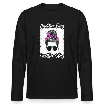 Ein anderer Tag, ein weiterer Slay, motivierend - Männer Premium Bio Langarmshirt - Schwarz - Vorne - Nico (187cm)