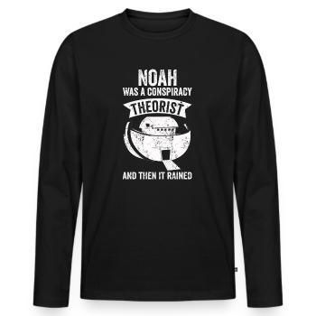 Noé était un théoricien du complot et il pleuvait - T-shirt manches longues Premium bio Homme - noir - Devant - Nico (187cm)