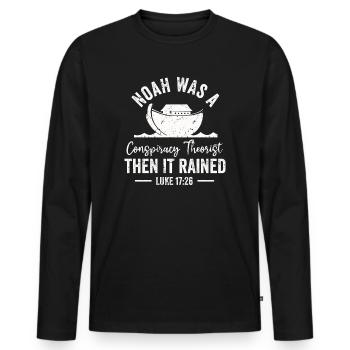 Noé était un théoricien du complot et il pleuvait - T-shirt manches longues Premium bio Homme - noir - Devant - Nico (187cm)