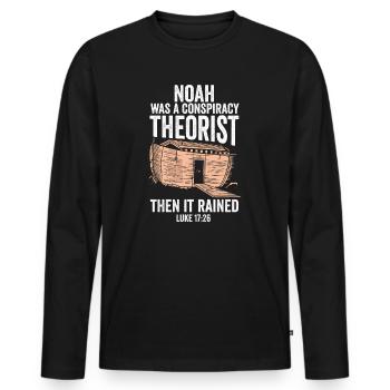 Noé était un théoricien du complot et il pleuvait - T-shirt manches longues Premium bio Homme - noir - Devant - Nico (187cm)