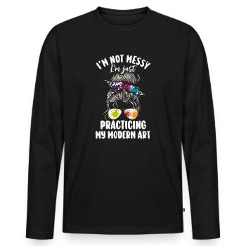 Je ne suis pas une peinture d’art moderne amusante et désordonnée - T-shirt manches longues Premium bio Homme - noir - Devant - Nico (187cm)
