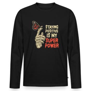 Rester positif est mon superpouvoir - T-shirt manches longues Premium bio Homme - noir - Devant - Nico (187cm)
