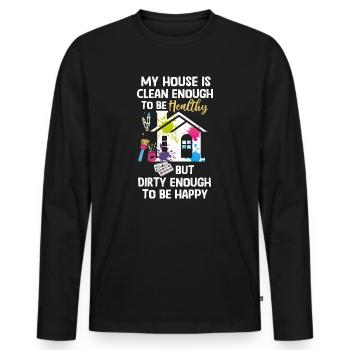 Mein Haus ist sauber genug, um gesund zu sein - Männer Premium Bio Langarmshirt - Schwarz - Vorne - Nico (187cm)
