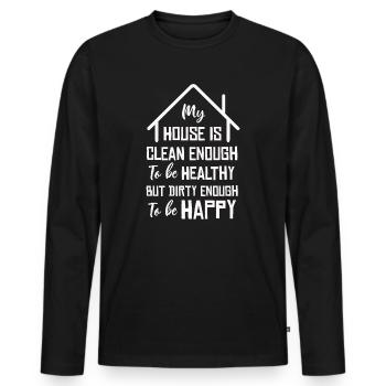 Mein Haus ist sauber genug, um gesund zu sein - Männer Premium Bio Langarmshirt - Schwarz - Vorne - Nico (187cm)