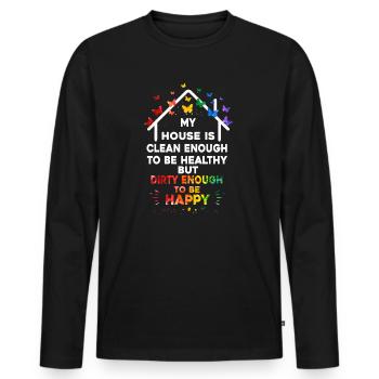 Mein Haus ist sauber genug, um gesund zu sein - Männer Premium Bio Langarmshirt - Schwarz - Vorne - Nico (187cm)