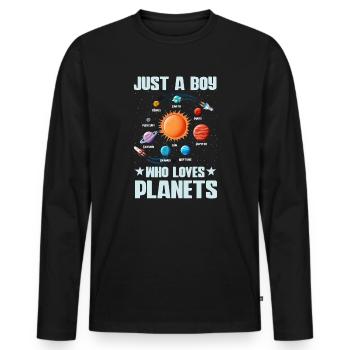 Just A Boy Who Loves Planets Solar System - Men's Premium Organic Long Sleeve Shirt - black - Front - Nico (187cm)