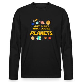 Nur ein Junge, der das Sonnensystem der Planeten liebt - Männer Premium Bio Langarmshirt - Schwarz - Vorne - Nico (187cm)