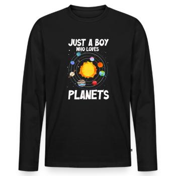 Just A Boy Who Loves Planets Solar System - Men's Premium Organic Long Sleeve Shirt - black - Front - Nico (187cm)